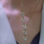Tassel Heart Crystal Five Hearts Necklace