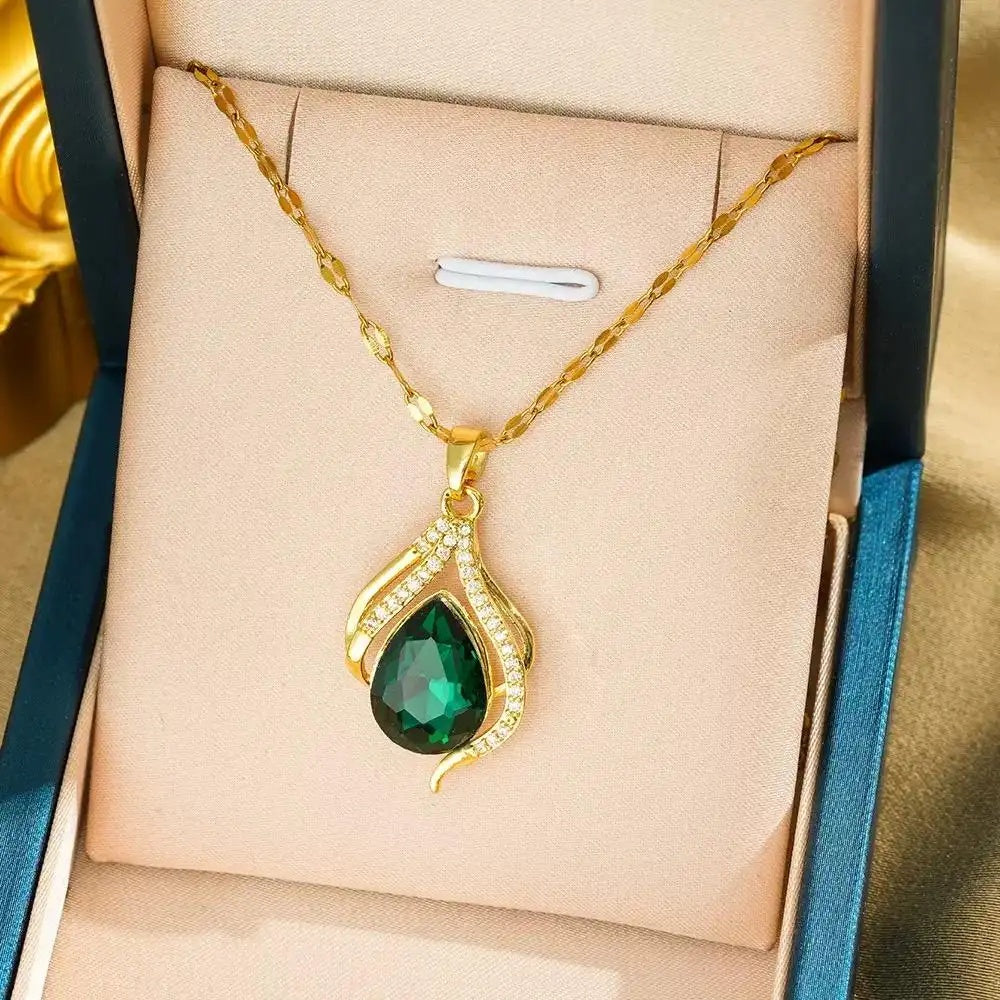 Teardrop Crystal Pendant Necklace