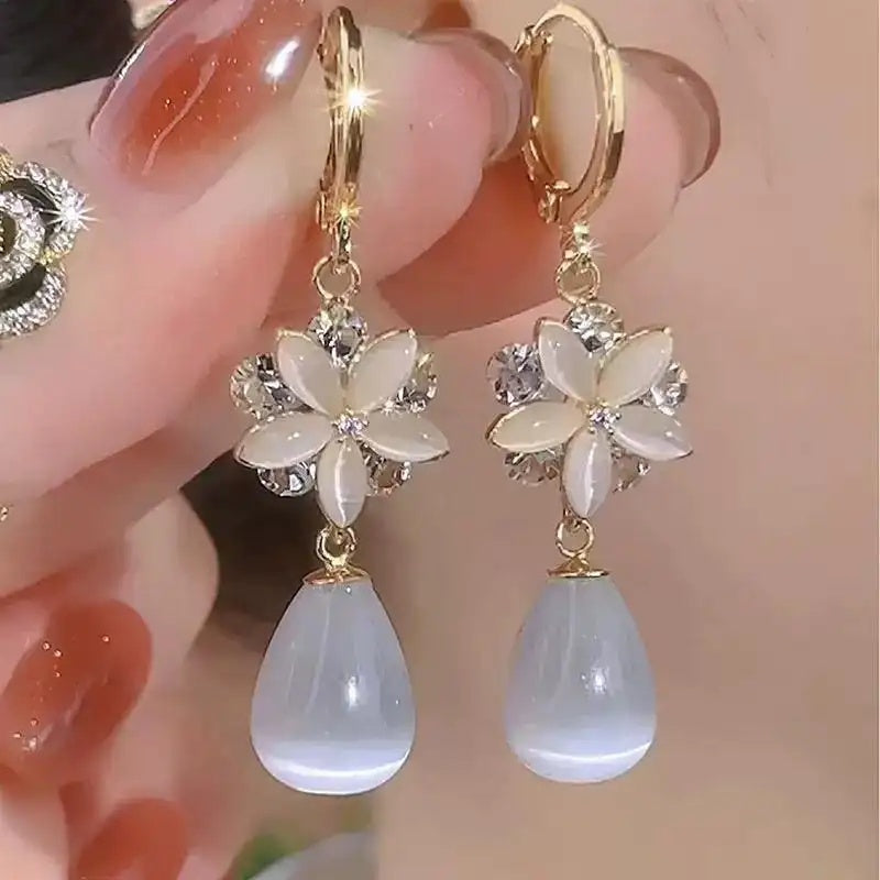 Teardrop Tassel Crystal Drop Earrings