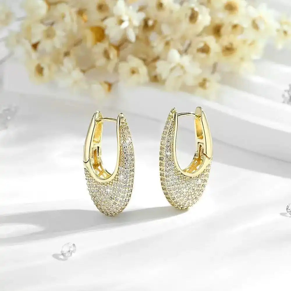 Teardrop U-Shaped 18k Gold Crystal Drop Earrings