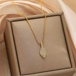 Textured Gold Leaf Pendant Necklace
