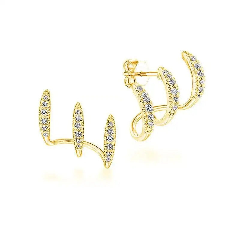 Three-Claw Curved Left-Right Symmetric Three-Tine Stud Earrings
