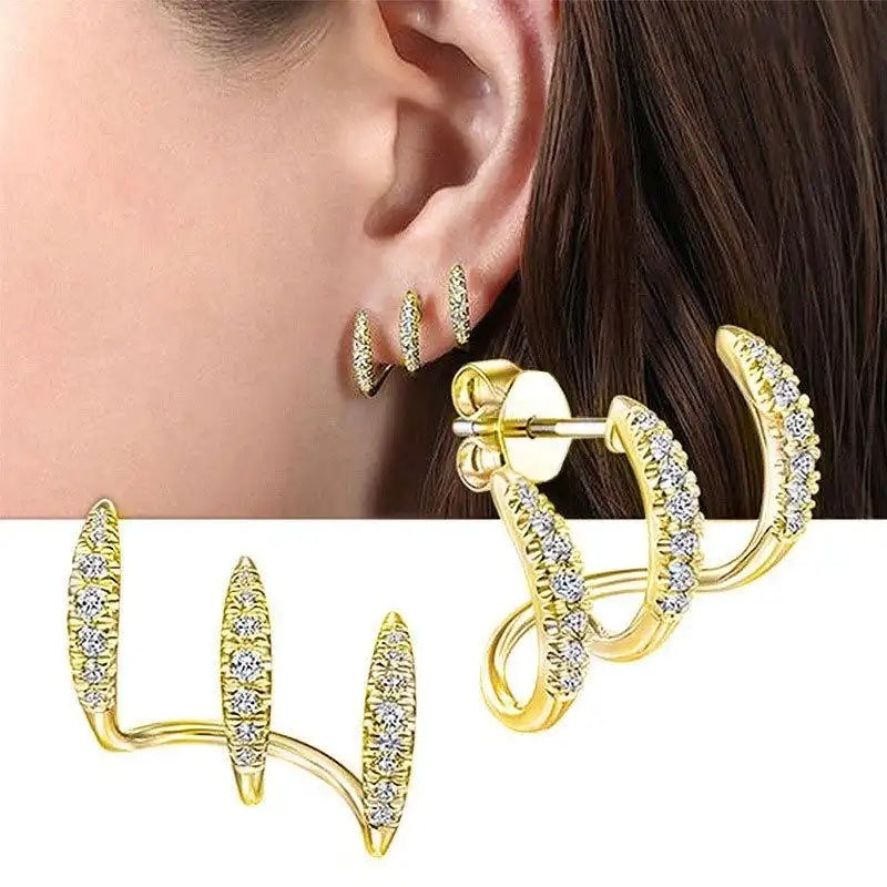 Three-Claw Curved Left-Right Symmetric Three-Tine Stud Earrings