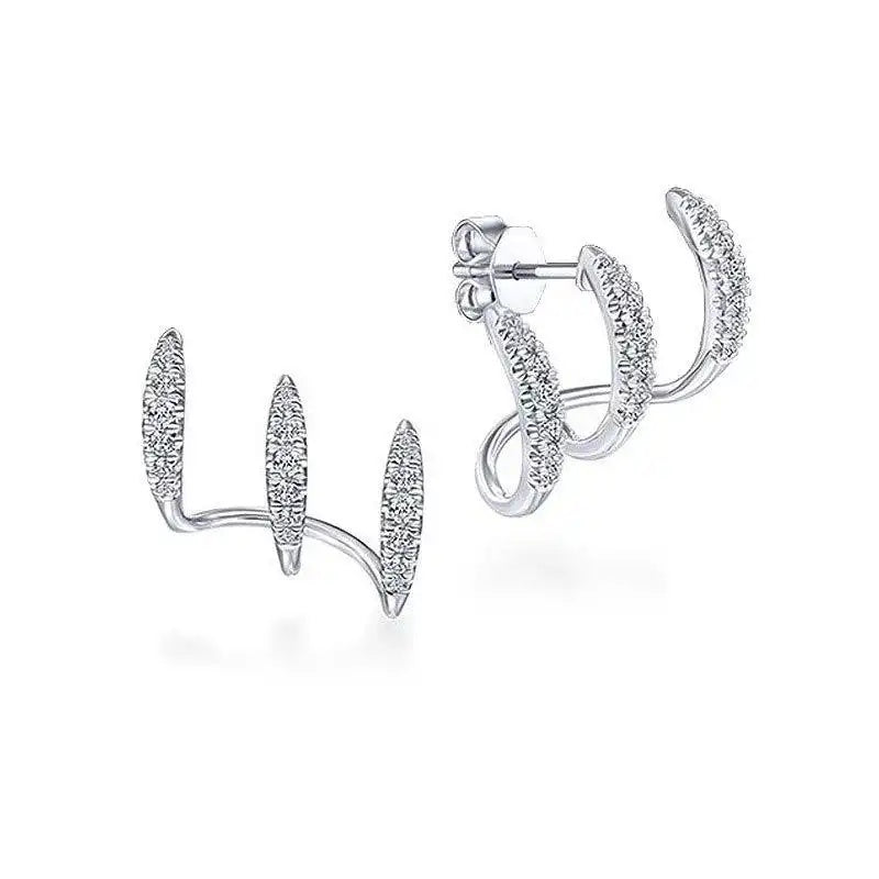 Three-Claw Curved Left-Right Symmetric Three-Tine Stud Earrings
