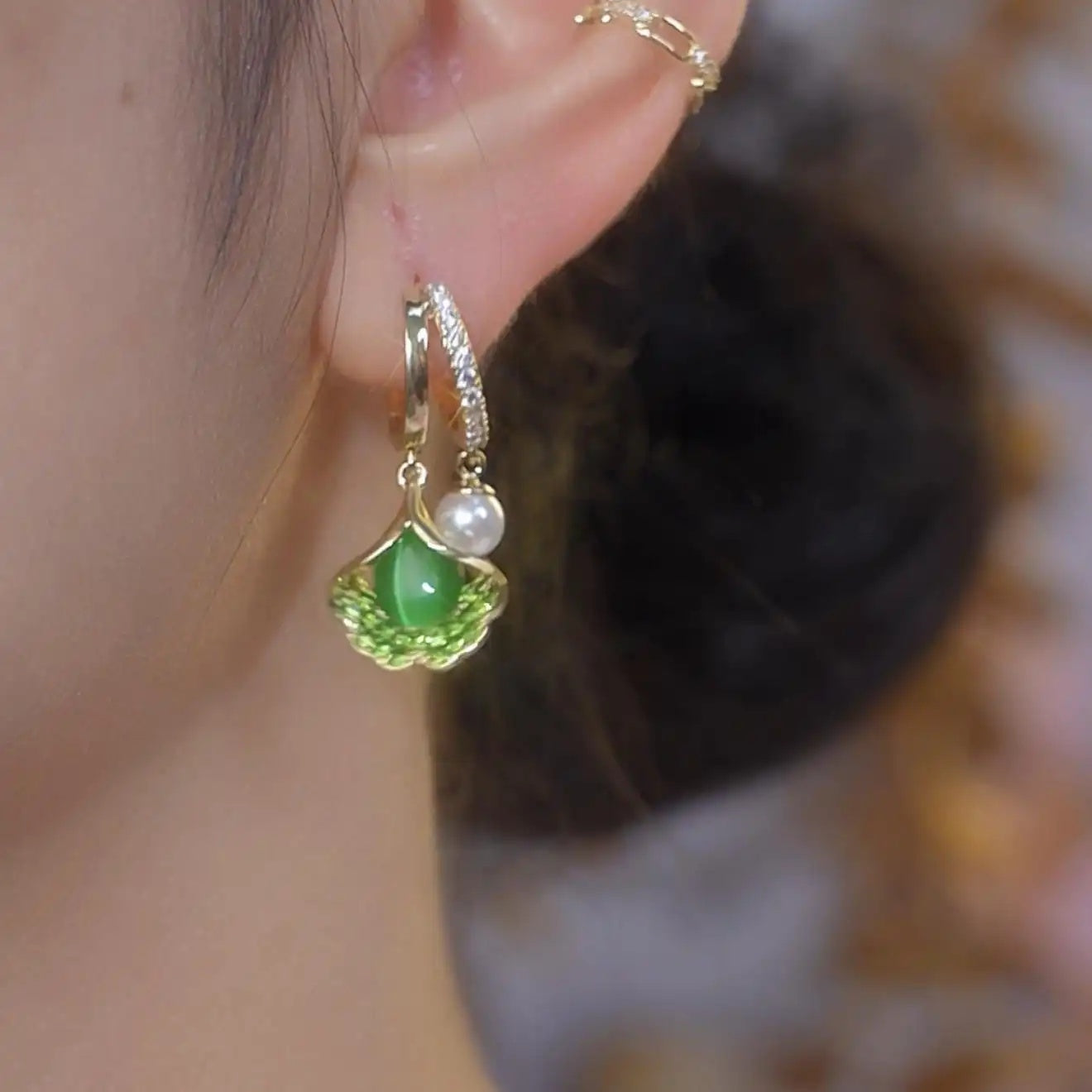 Three Lives Fortunate French Green Hoop Earrings