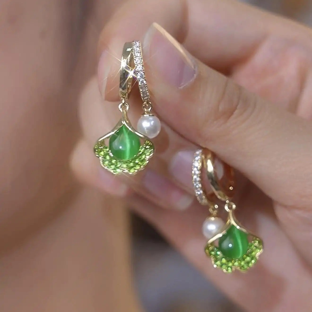 Three Lives Fortunate French Green Hoop Earrings