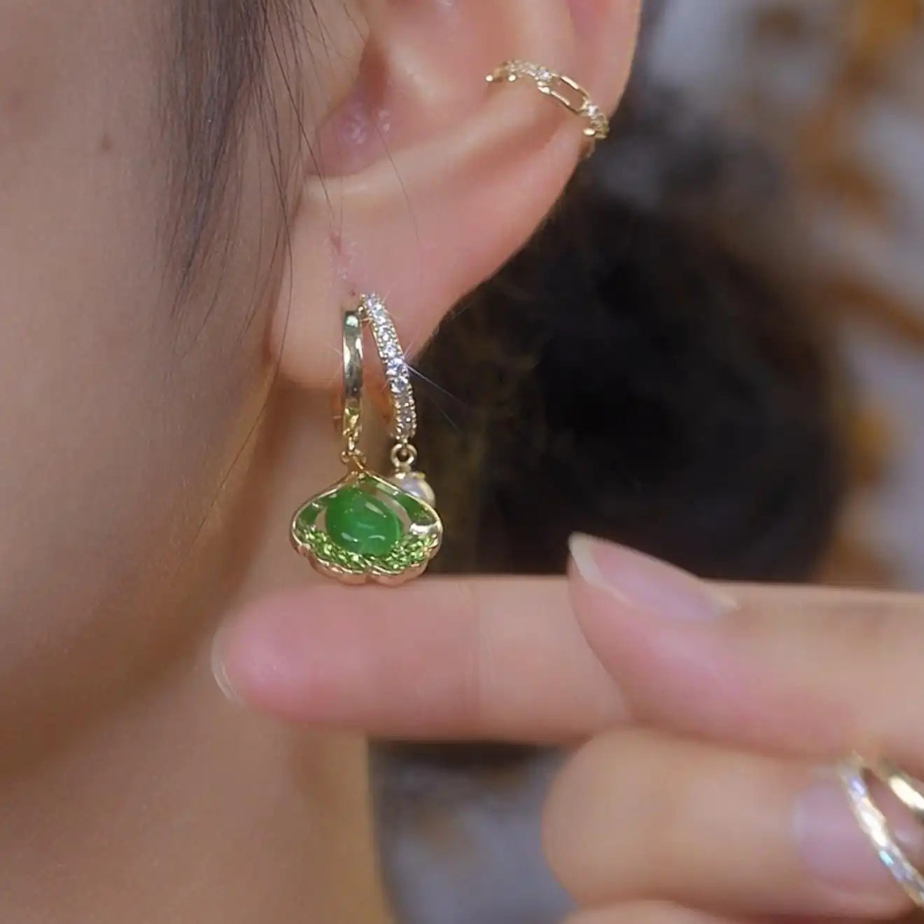 Three Lives Fortunate French Green Hoop Earrings
