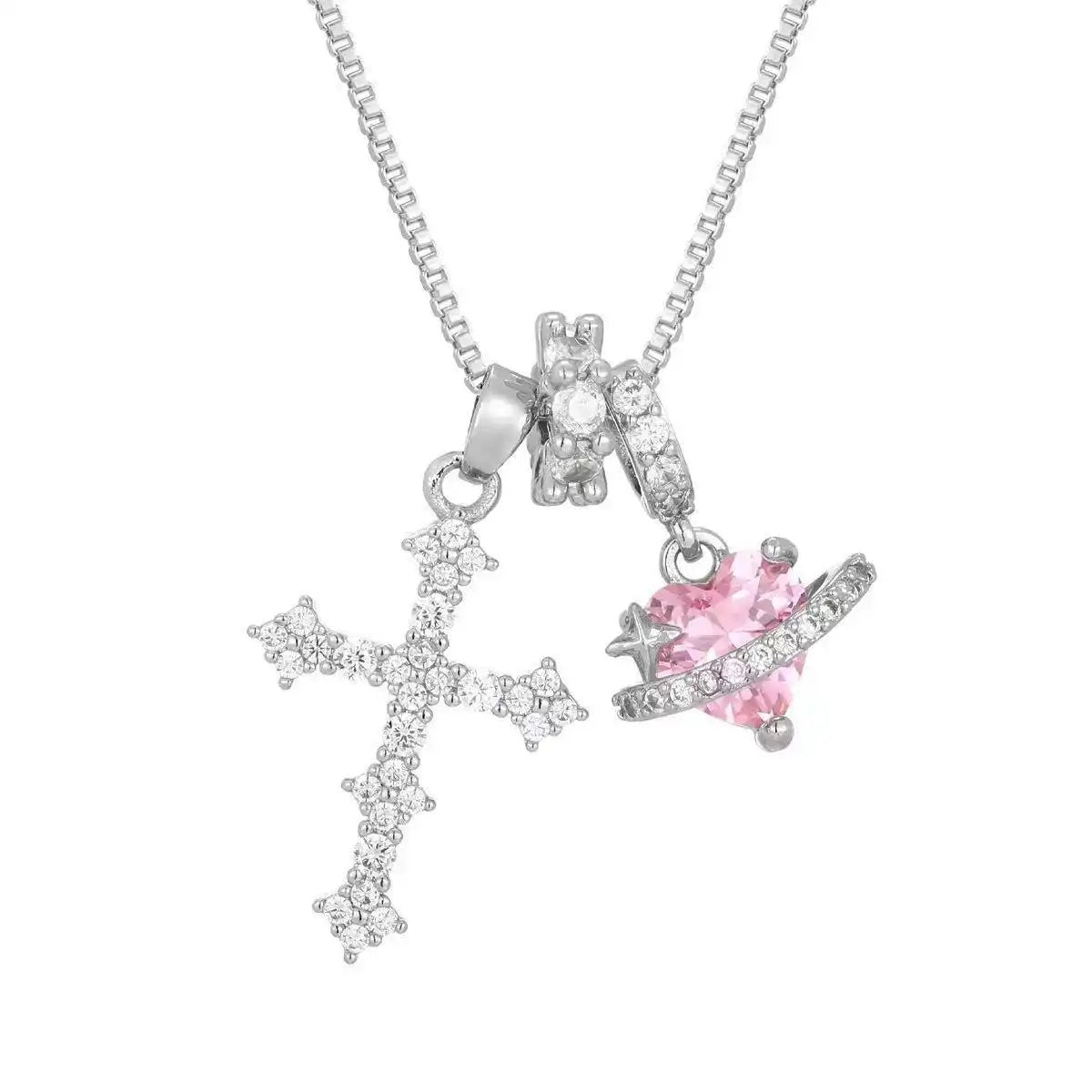 Tiktok Viral Planet Heart Cross Necklace