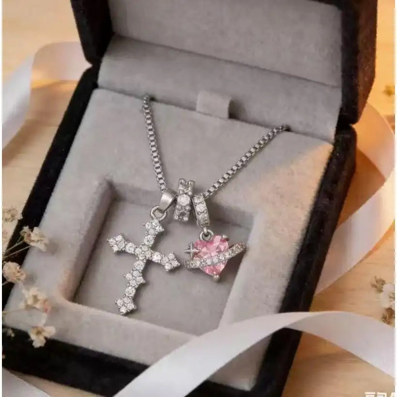 Tiktok Viral Planet Heart Cross Necklace