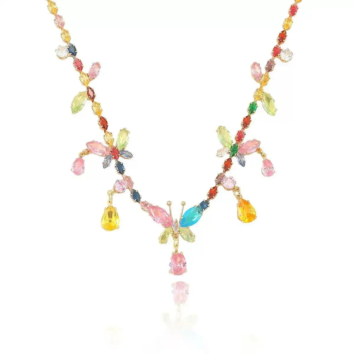 Trend Crystal Colorful Butterfly Collar Necklace