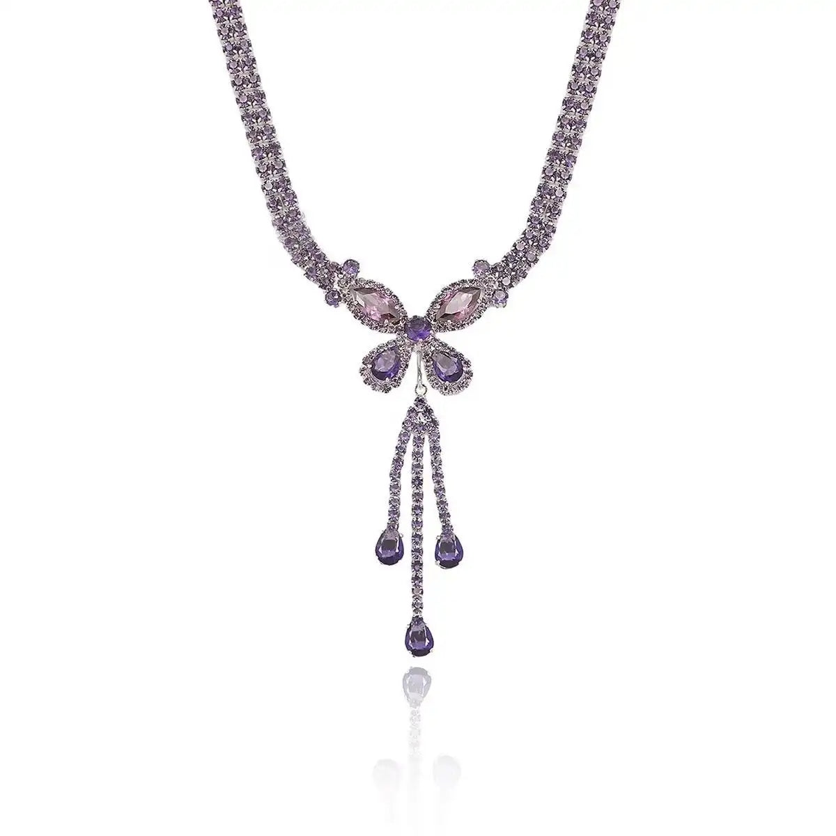 Trend Crystal Ins Purple Bowknot Necklace Set