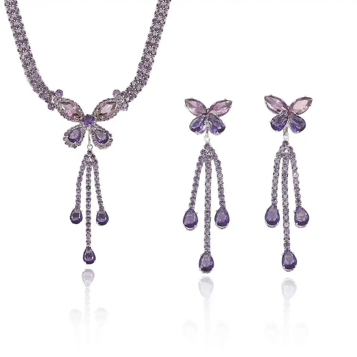 Trend Crystal Ins Purple Bowknot Necklace Set