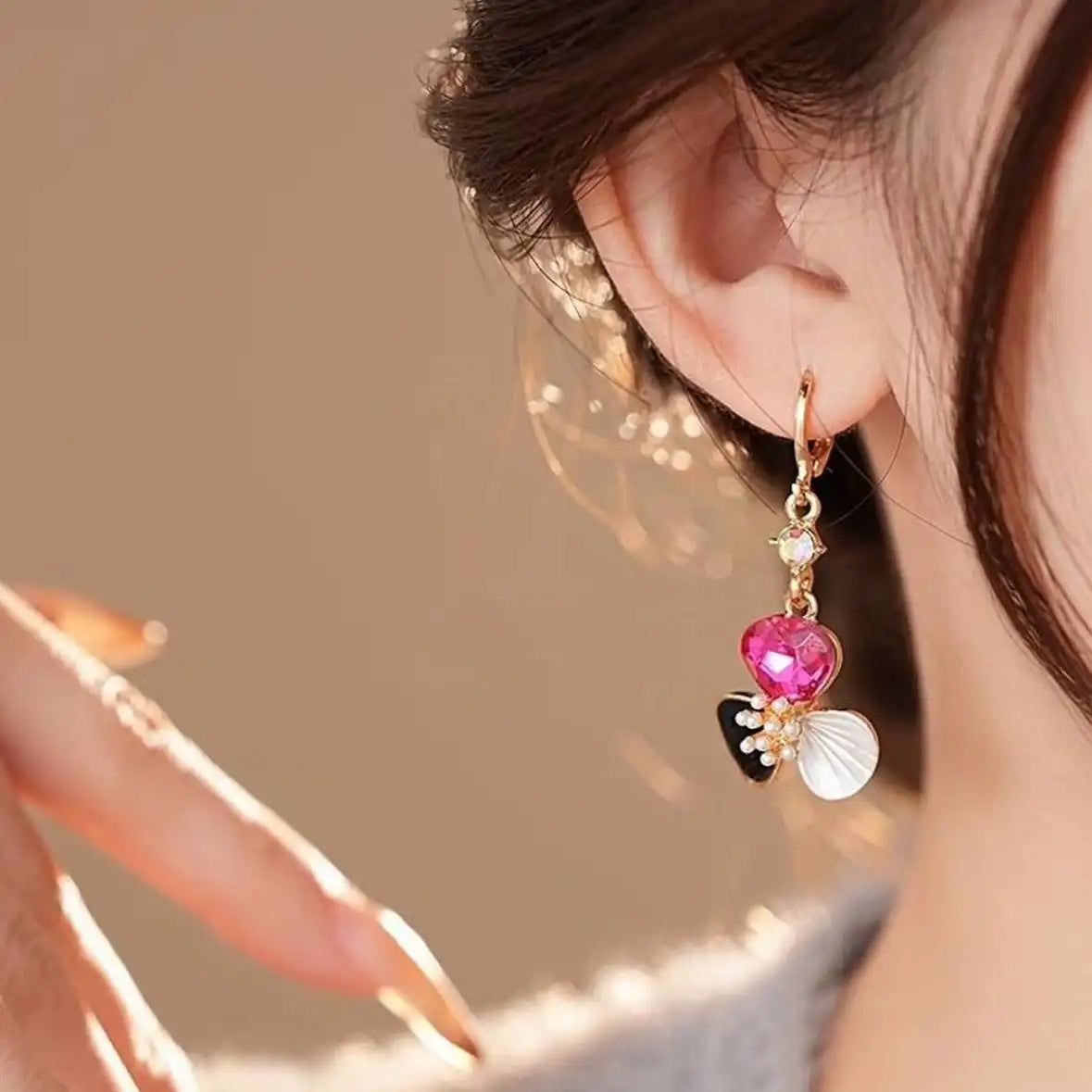 Tri-Color Flower Crystal Floral Stud Earrings