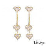Triple Crystal Heart Drop Earrings