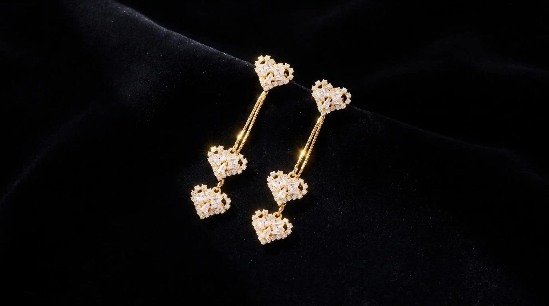Triple Crystal Heart Drop Earrings