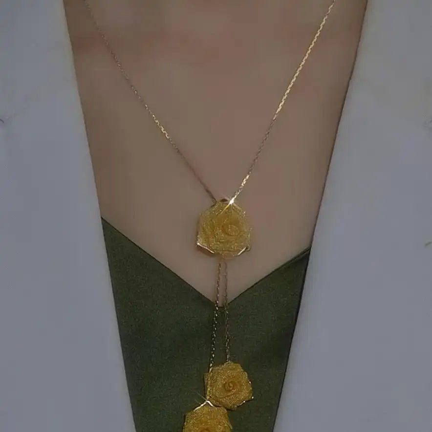 Triple Flower Tassel Necklace