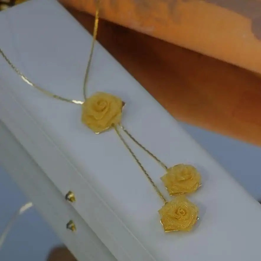 Triple Flower Tassel Necklace