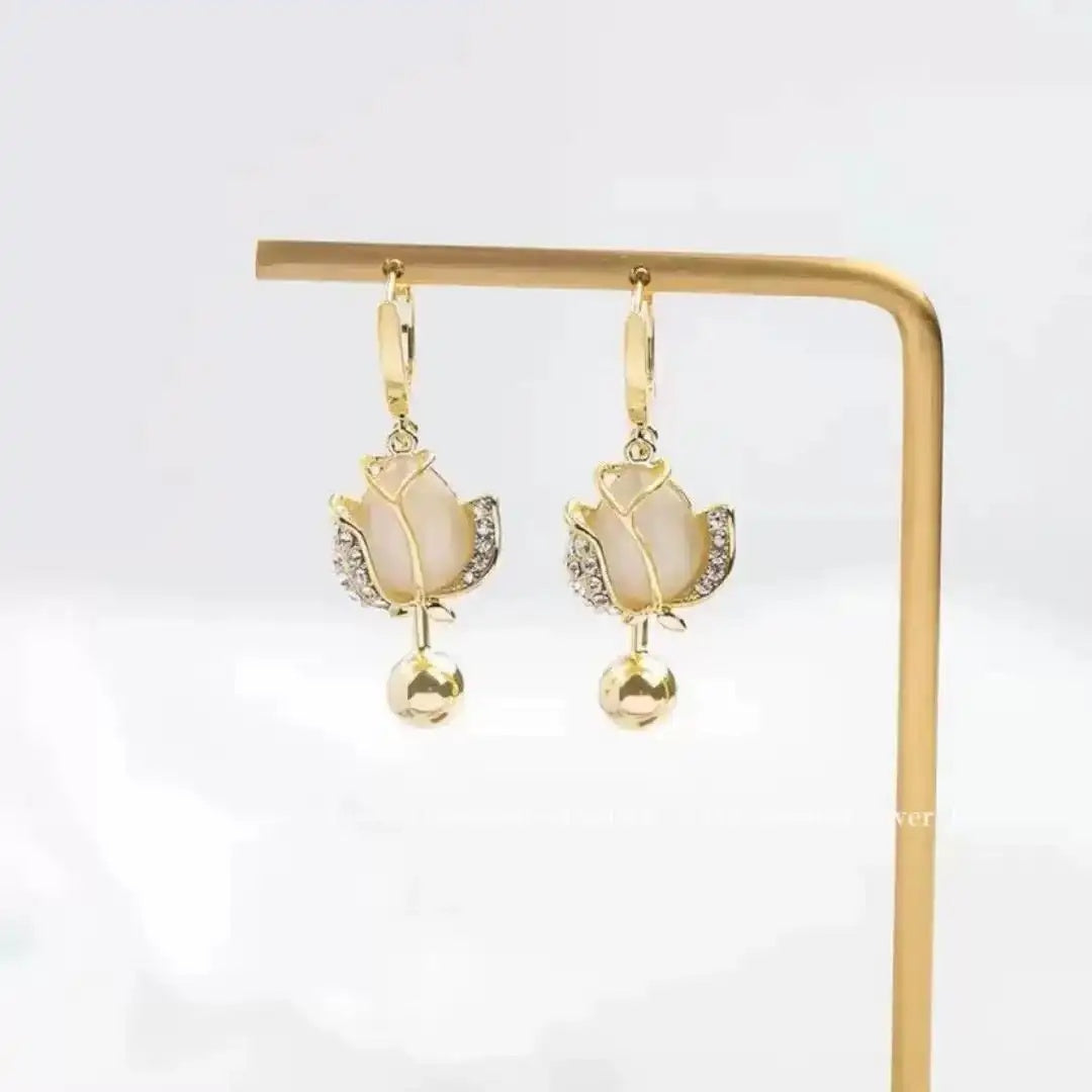 Tulip Crystal Floral Minimalist Gift Hoop Earrings