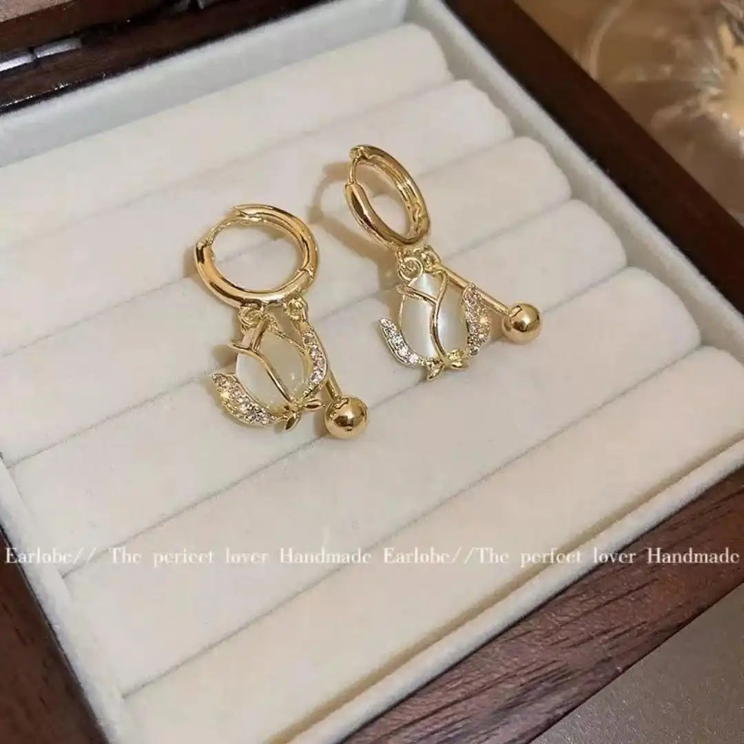 Tulip Crystal Floral Minimalist Gift Hoop Earrings