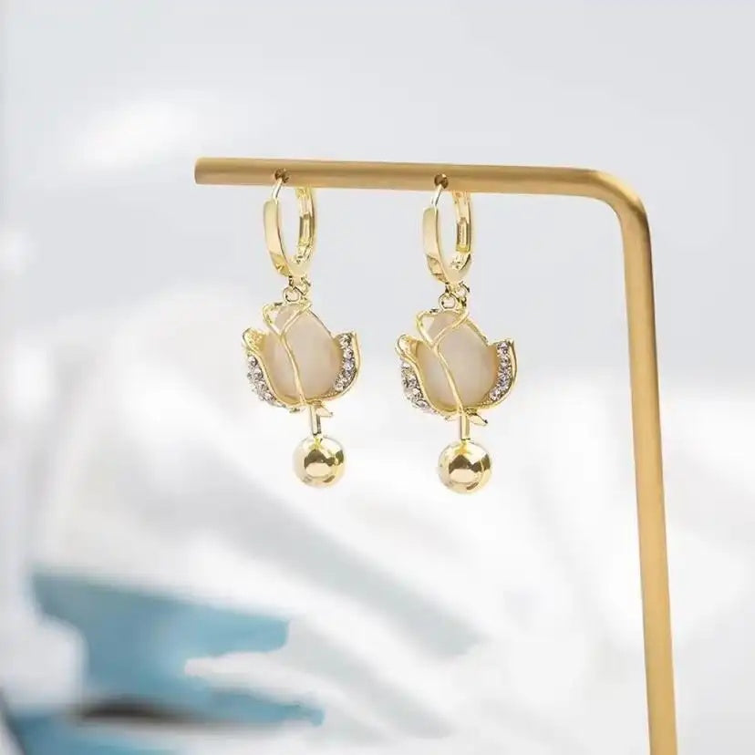 Tulip Crystal Floral Minimalist Gift Hoop Earrings