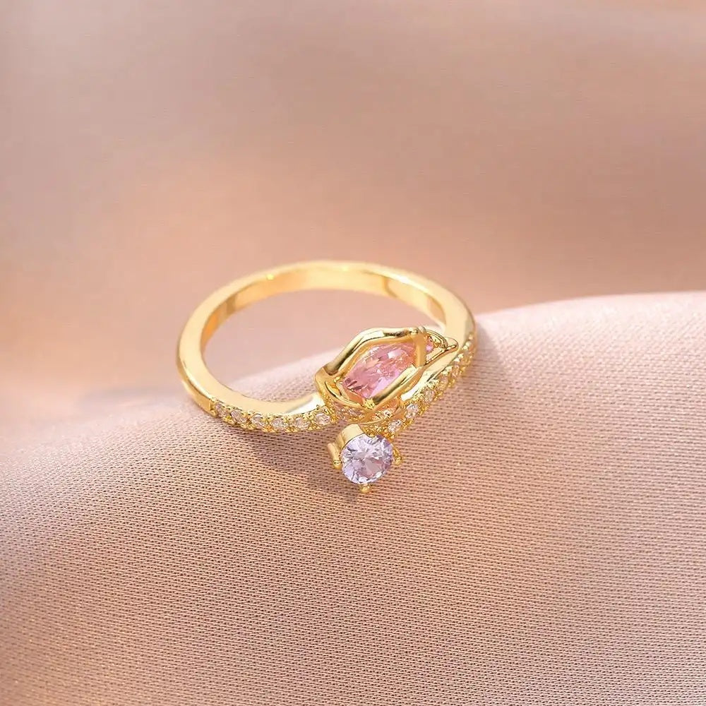 Tulip Crystal Open Index Finger Ring