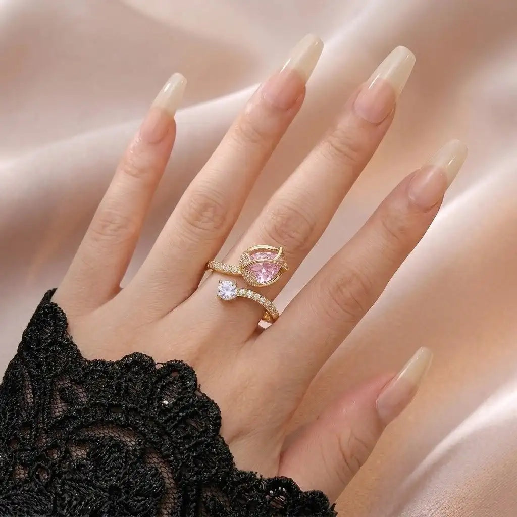 Tulip Crystal Open Index Finger Ring