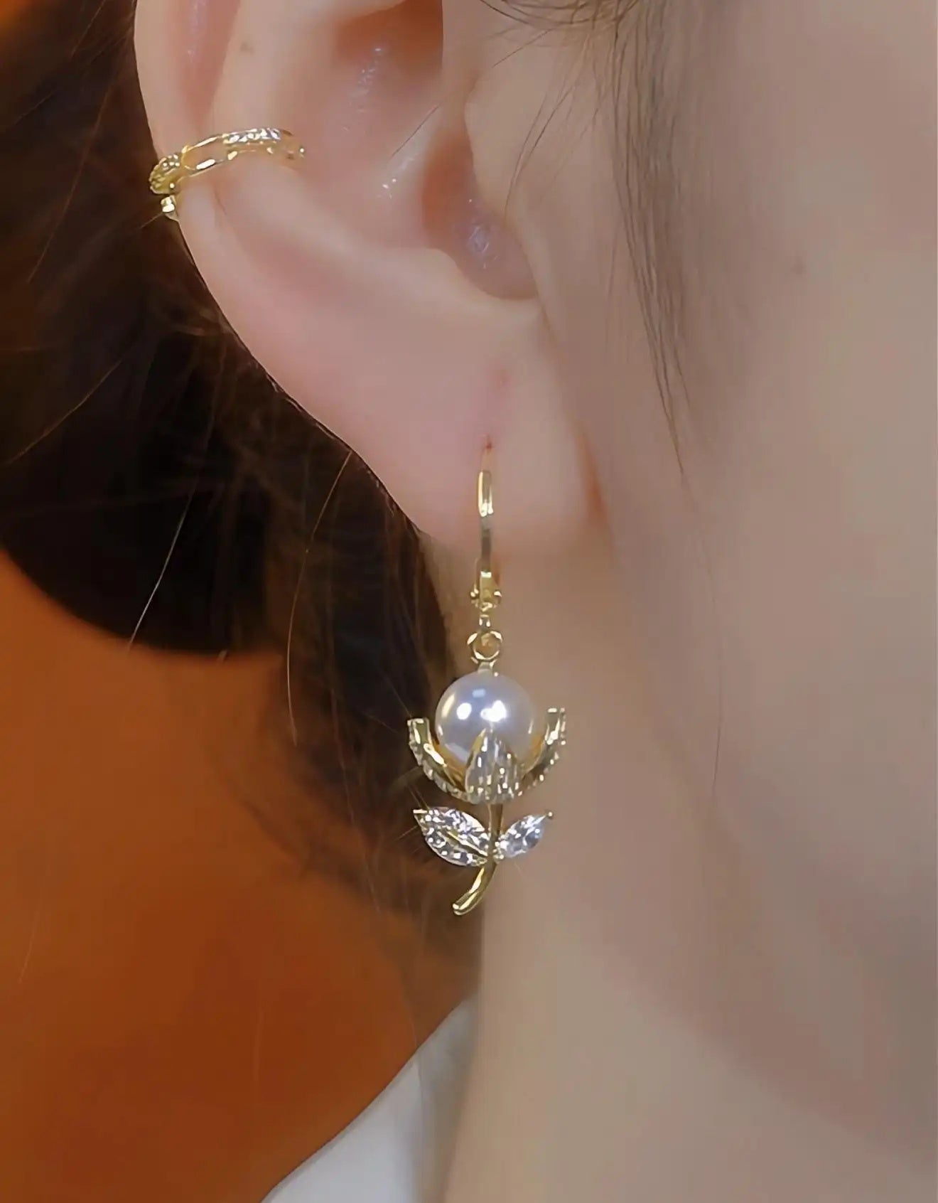 Tulip Rose Crystal Oil Flower Drop Earrings