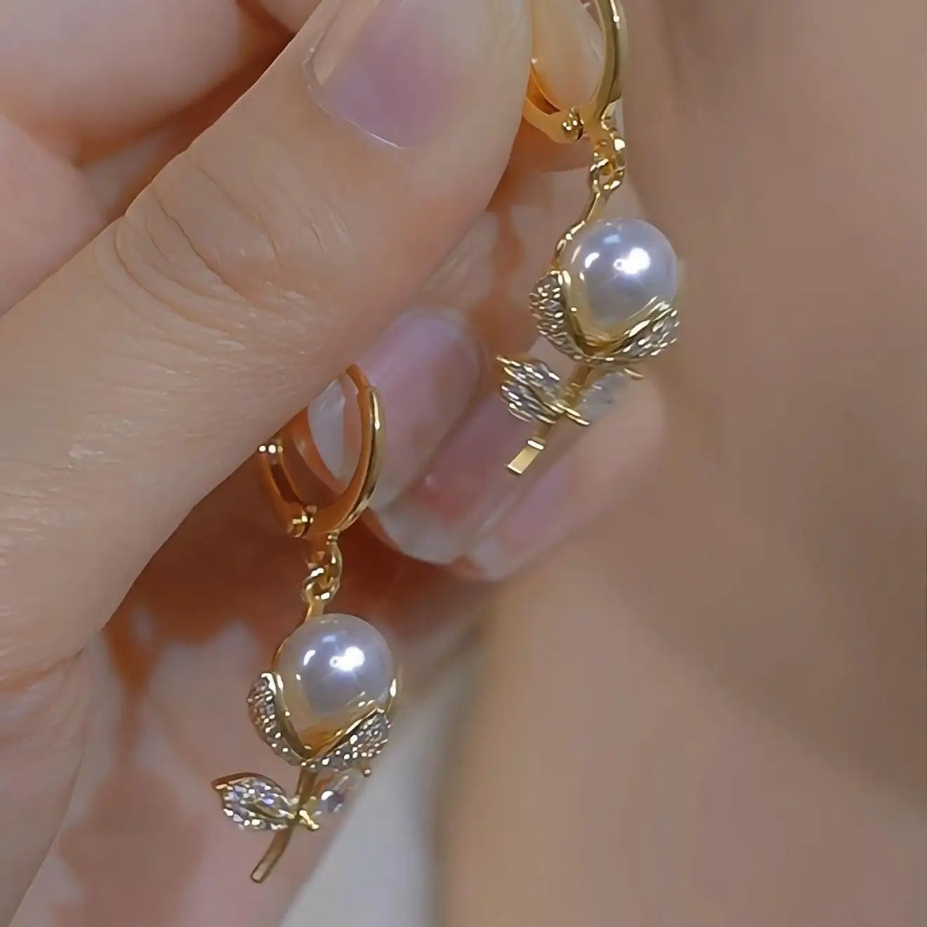 Tulip Rose Crystal Oil Flower Drop Earrings