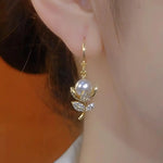 Tulip Rose Crystal Oil Flower Drop Earrings