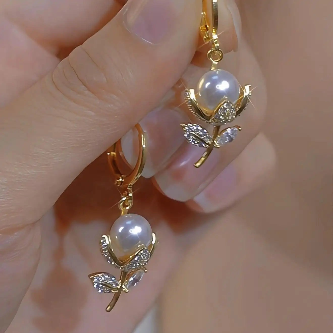 Tulip Rose Crystal Oil Flower Drop Earrings