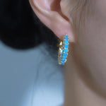 Turquoise Crystal French Sense Office Hoop Earrings