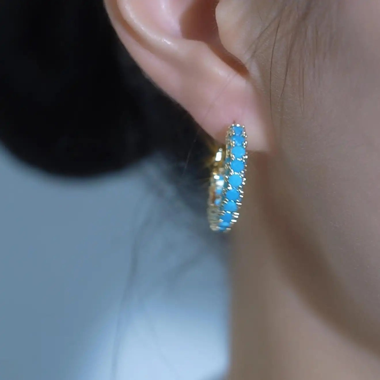 Turquoise Crystal French Sense Office Hoop Earrings