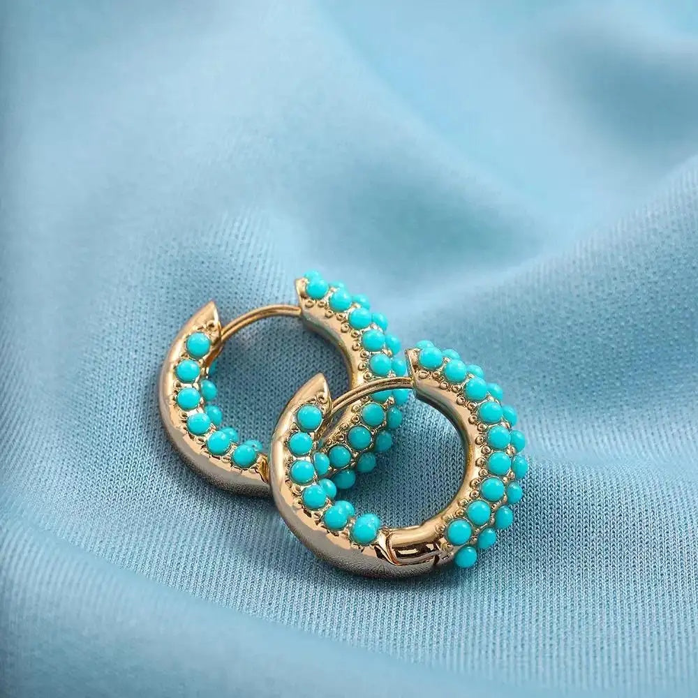 Turquoise Pearl-Studded Hoop Earrings