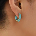 Turquoise Pearl-Studded Hoop Earrings