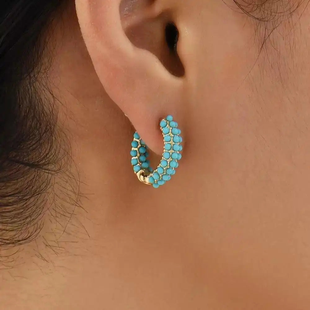 Turquoise Pearl-Studded Hoop Earrings