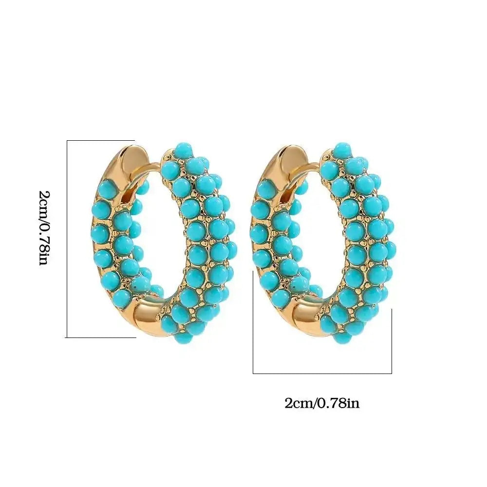 Turquoise Pearl-Studded Hoop Earrings