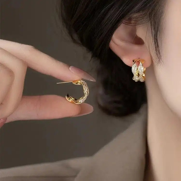 Twisted Metal Crystal C- Hoop Earrings