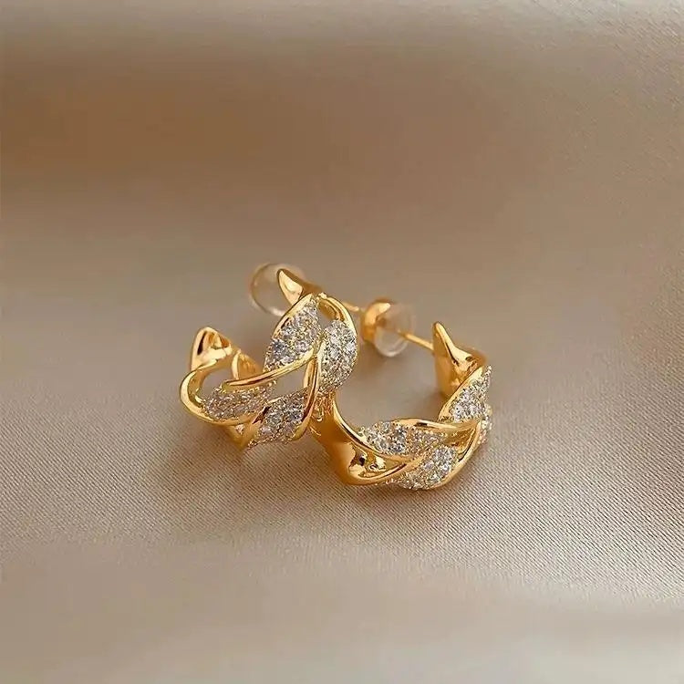 Twisted Metal Crystal C- Hoop Earrings