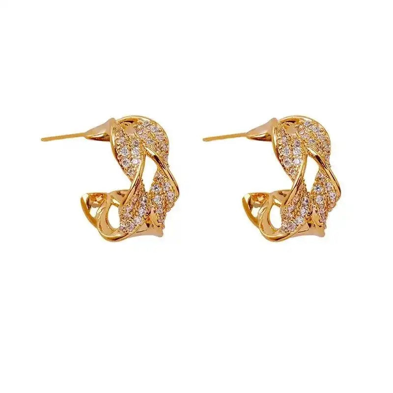 Twisted Metal Crystal C- Hoop Earrings