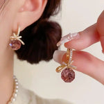 Two Colors Korean Crystal Bowknot Earrings