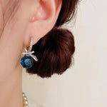 Two Colors Korean Crystal Bowknot Earrings