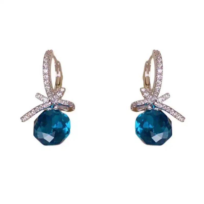 Two Colors Korean Crystal Bowknot Earrings