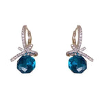 Two Colors Korean Crystal Bowknot Earrings