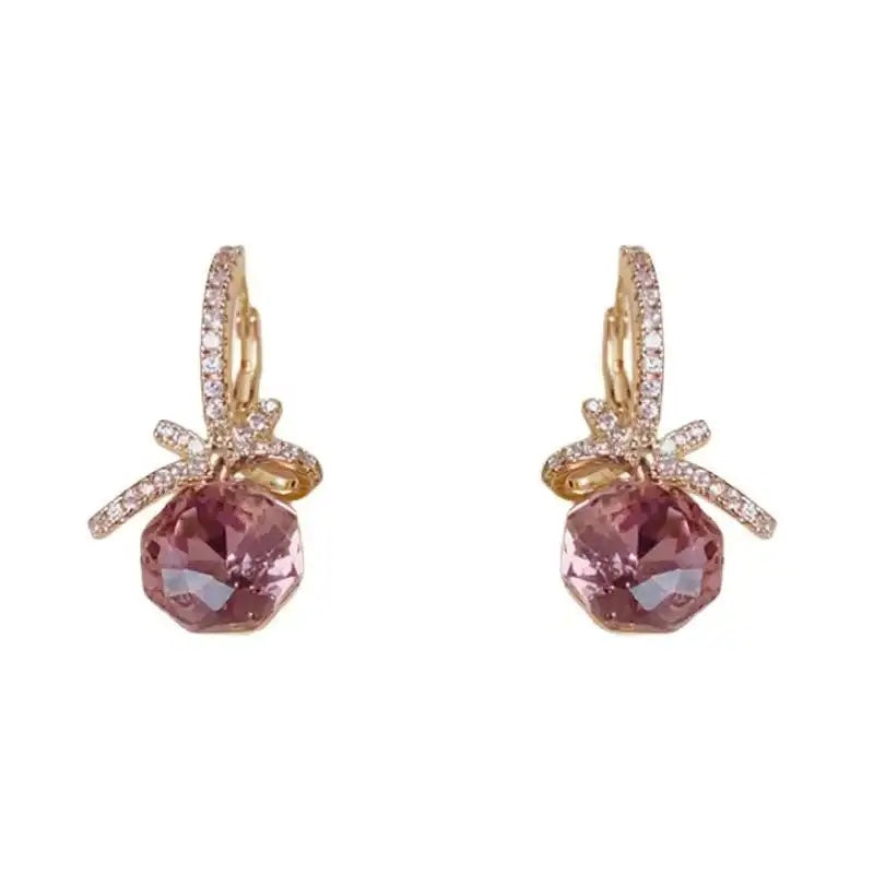 Two Colors Korean Crystal Bowknot Earrings