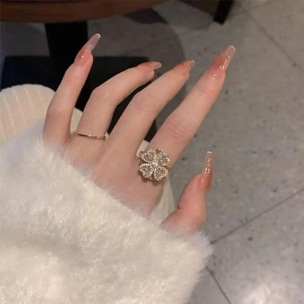Two Colors Rotatable Flower Open Ring