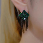 Two Tone Crystal Chain Tassel Earrings