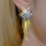 Two Tone Crystal Chain Tassel Earrings