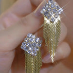 Two Tone Crystal Chain Tassel Earrings