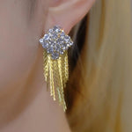 Two Tone Crystal Chain Tassel Earrings