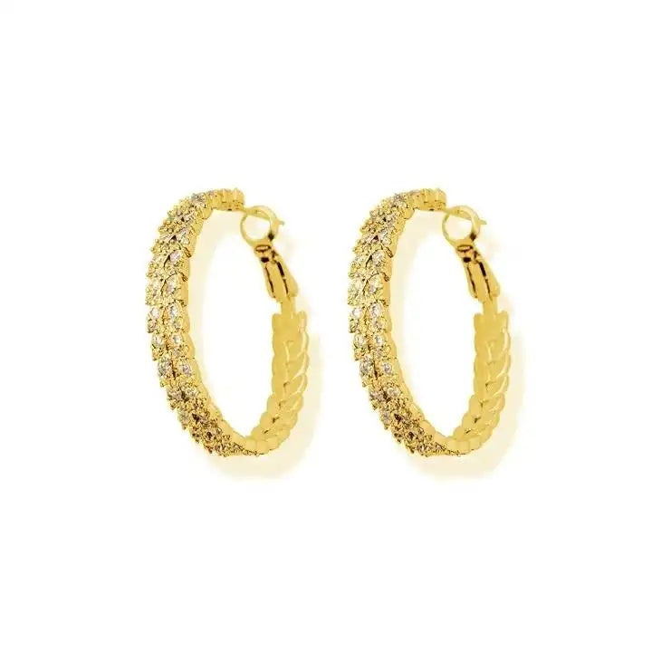Two Tone Crystal Circle Hoop Earrings